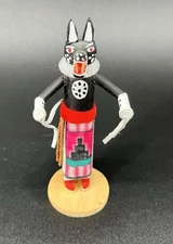 Native American Hopi Kachina Doll Black Wolf Signed A.L. Approx. 4.5”