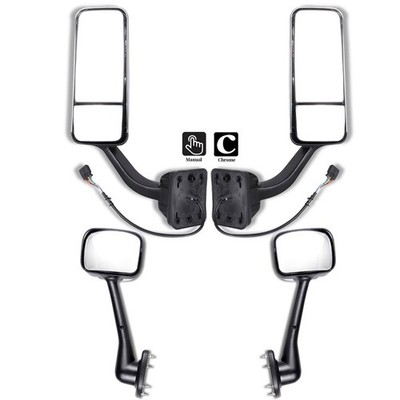 For Freightliner Cascadia Manual & Power Heated Chrome Side Mirrors LH+RH Pair