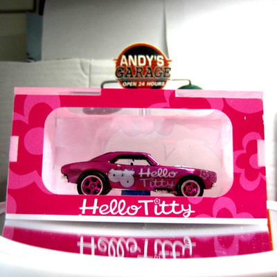 HOTWHEELS...''HELLO PINK  KITTY''....'67 CHEVY CAMARO..IN CUSTOM ACYLIC CASE