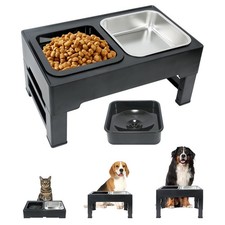 Elevated Dog Bowls 3 Adjustable Heights Raised Stand 1L Feeder Station Grey