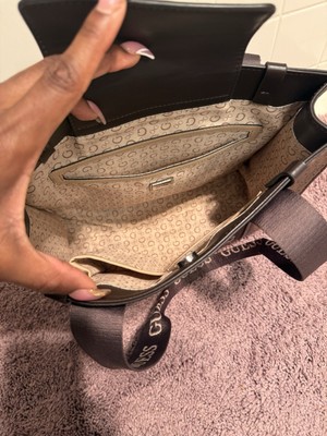 GUESS Brown Logo Print Women's Shoulder Bag with Branded Strap & Inner Pockets