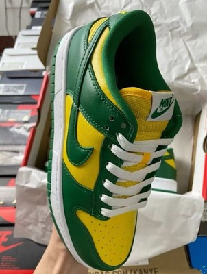 Nike Dunk Low Green Yellow White Leather Low Top Athletic Sneaker Men's
