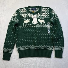 POLO Ralph Lauren Boys M 10-12 Sweater NWT Green Fair Isle Reindeer Holiday