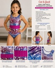 Cat Jack Girls Metallic Gymnastics Leotard Magenta Blue Silver Rhinestone Wais