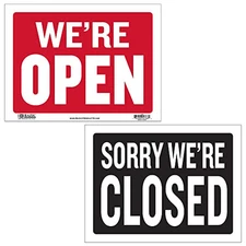 BAZIC 12" X 16" Open & Closed Sign, Double Sides Plastic Signs Vinyl