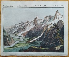 Ghiacciaio alpino Chamonix - Bertuch stampa originale colorata - 1792