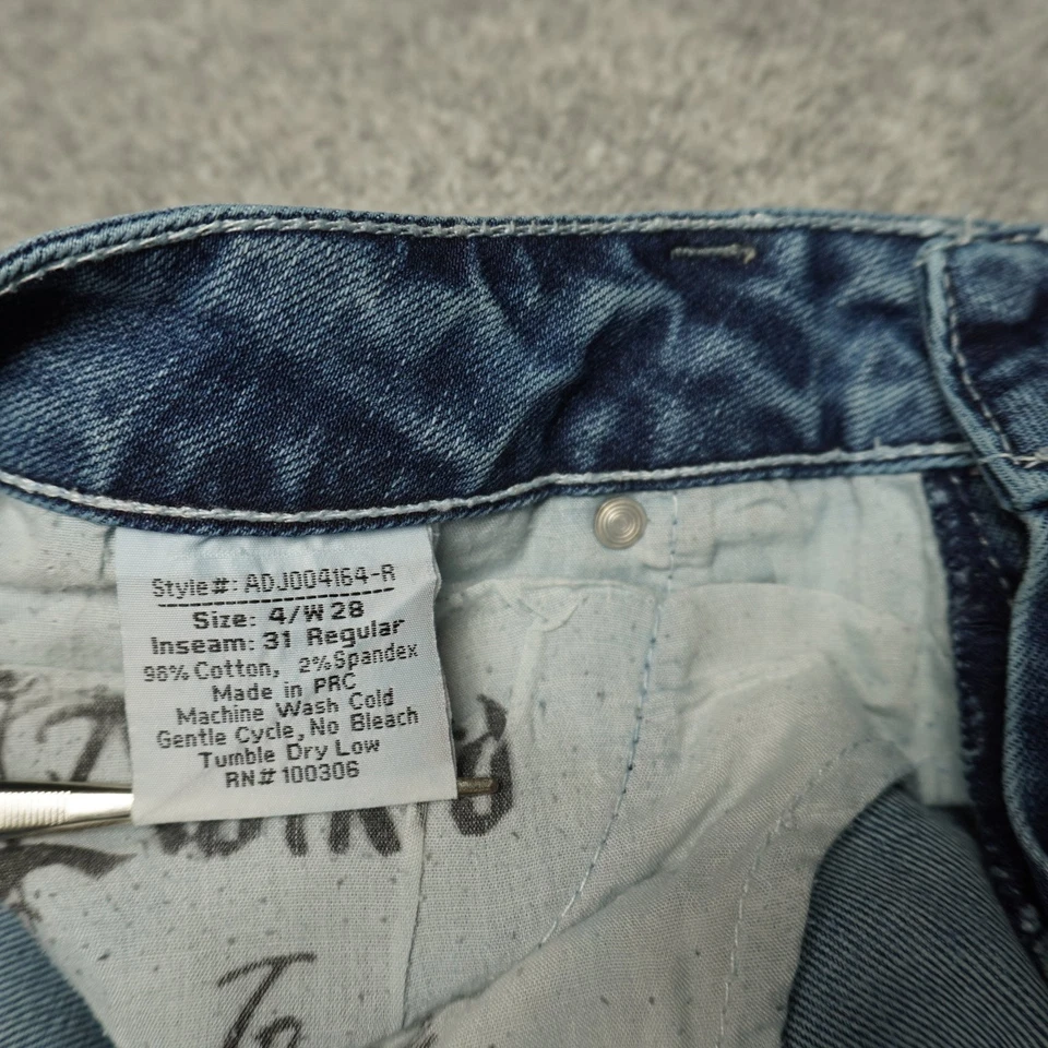 Pantalones de mezclilla para mujer Adiktd azul lavado talla 4 bolsillos bordados elásticos entrepierna de 27" Foto 4 de 4