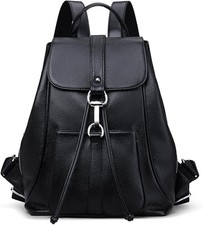 Women's Genuine Leather Backpack Purse Shoulder Bag Anti-theft Black Rucksack