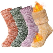 4 Pairs Kids Heated Hiking Socks, Winter, Thick, Warm, Thermal, Insulated