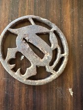 Ironcraft Tsuba Flower Motif Circular Sword Guard Collectible Antique