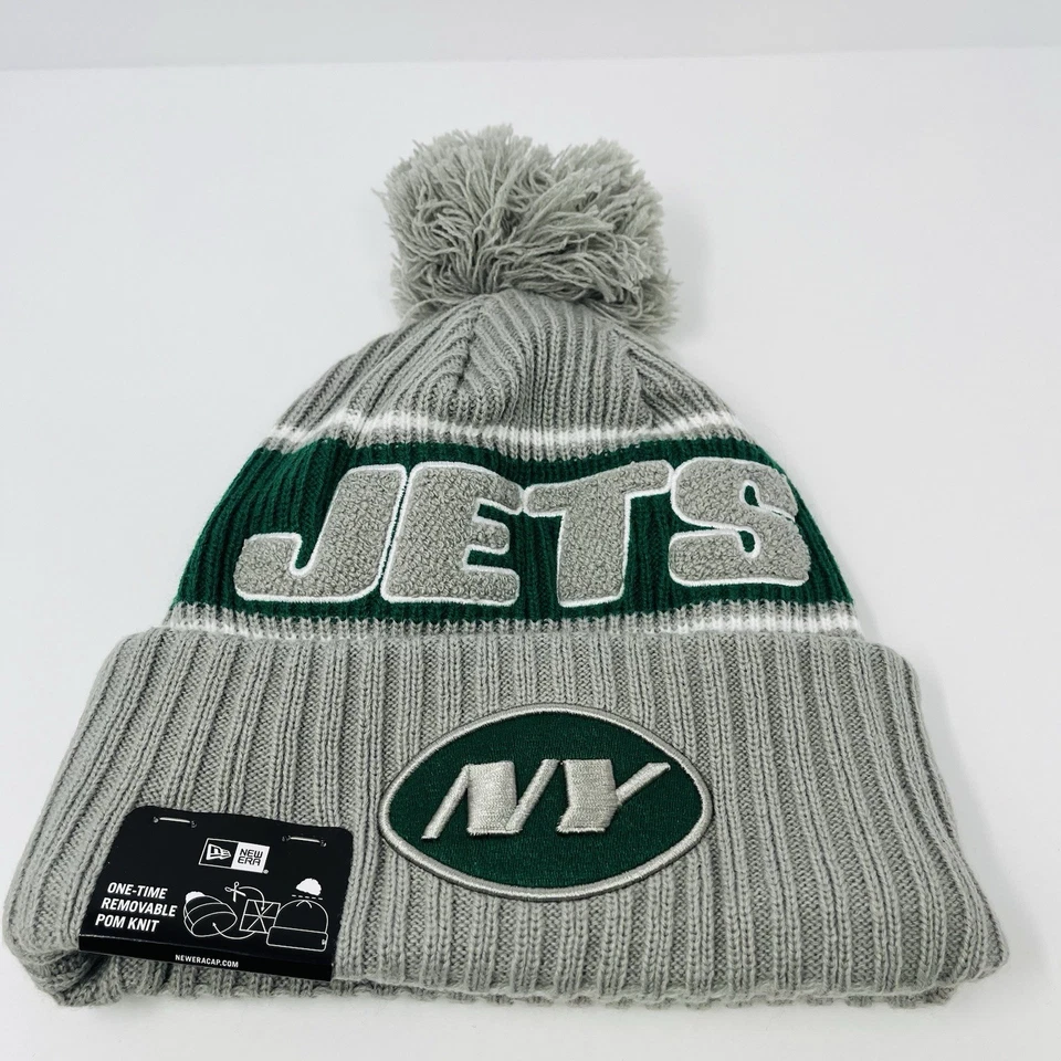 New Era NFL New York Jets Hombres Gorro Tobogán Invierno Sombrero Gorra Gris Verde NY Foto 2 de 4