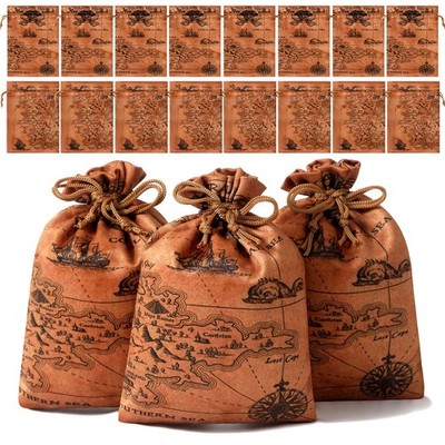 16pcs Pirate Party Favor Bags Treasure Map Bag with Drawstring Closure Satin ...