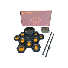 Roll Up Table Top Electronic Drum Set Sticks Pedals Open Box Tested