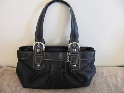 Coach Soho Pleated Frame Satchel Bag Black Leather 