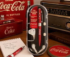 Vintage Coca-Cola FM Radio Pen Auto Scan Tuner Earbuds In Case Coke Promo