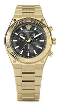 Versace Watch Sport Greca Chronograph Gold Steel Black Dial 46mm WR