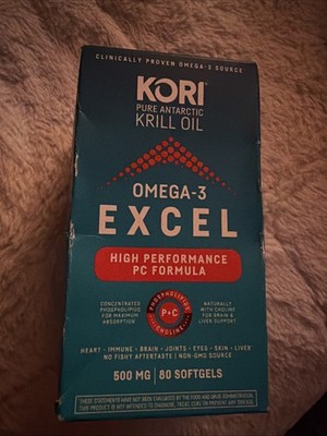Kori Krill Oil Omega 3 Excel 500mg 80 Softgels PC Formula Exp 02/2027