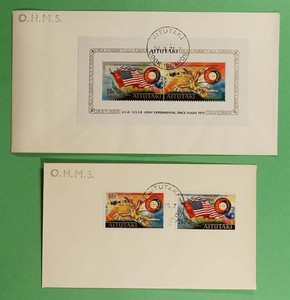 DR WHO 1975 AITUTAKI COOK ISLANDS 2 FDC SPACE APOLLO SOYUZ OHMS R79493