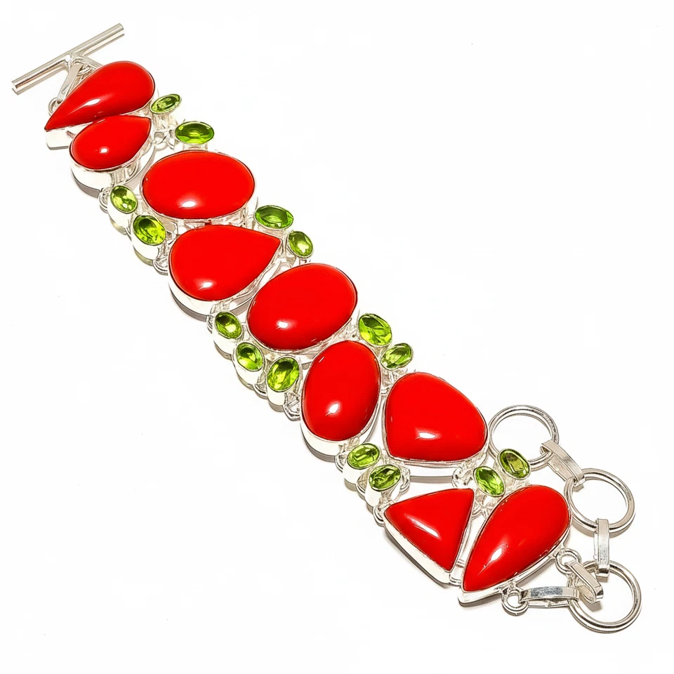 Attraktive Koralle Edelstein Kette Armband 925 Sterling Silber für Damen