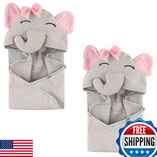 Hudson Baby Unisex Baby Cotton Animal Face Hooded Towel Pretty Elephant 2-Piece