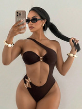 Bikini Traje de Baño Para Mujer de una pieza con cuello asimétrico Biquini Trusa
