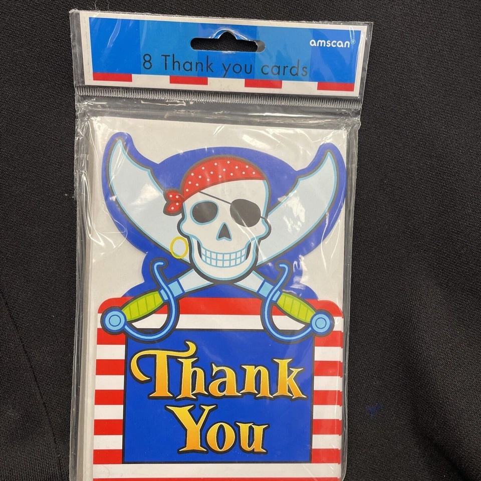 Amscan  Pirate Thank You  Party Invitations 3-7/8 x 5-5/8" Blue/Red 8Ct - Image 2 of 3