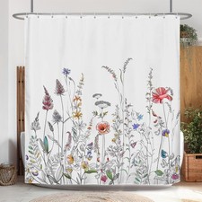 Floral Shower Curtain, Watercolor Wildflowers Garden Flower Bathroom Curtain,...