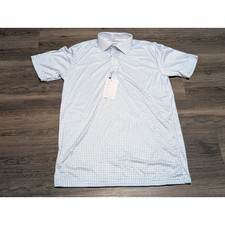 Collars Co Mens Medium Checkered Short Sleeve Polo Shirt White Blue