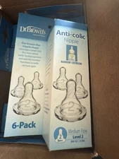 10 Pack Dr. Brown's 6 Pc Natural Flow Anti-Colic Nipple Level 2 Medium Flow 3m
