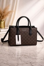 Nine West Allyce Brown Monogram Satchel Bag NWT Top Handle Crossbody In Pockets