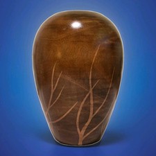 Wood Vase Botanical Tree Design Hand Turned Wooden Centerpiece Unsigned
