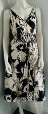 Kaliko Black And Beige Linen Floral Abstract Print Wrap Dress Size 12 Free P&P