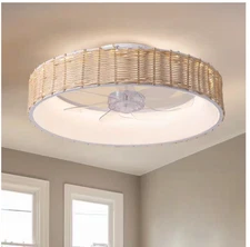 WDETR 20 in Indoor White Boho Flush Mount Rattan Ceiling Fan with Light & Remote