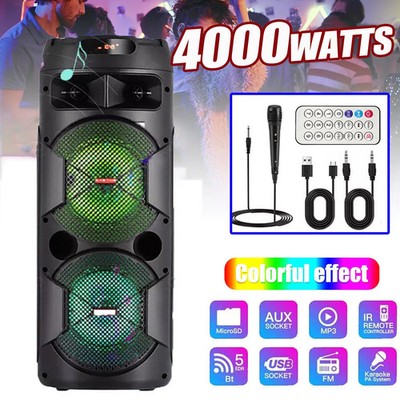 100W Bluetooth Party Lautsprecher Dual 6,5 Tieftöner LED Lichter Subwoofer Außen