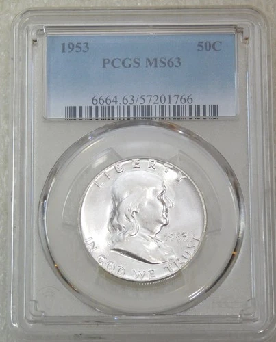 1953 P Franklin Half Dollar PCGS MS63 Frosty White PQ New Holder #M268H