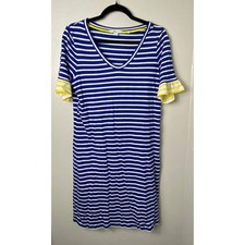 $25 SALE BODEN DRESS 6 BLUE YELLOW WHITE STRIPE RUFFLE SHORT SLEEVE COCKTAIL