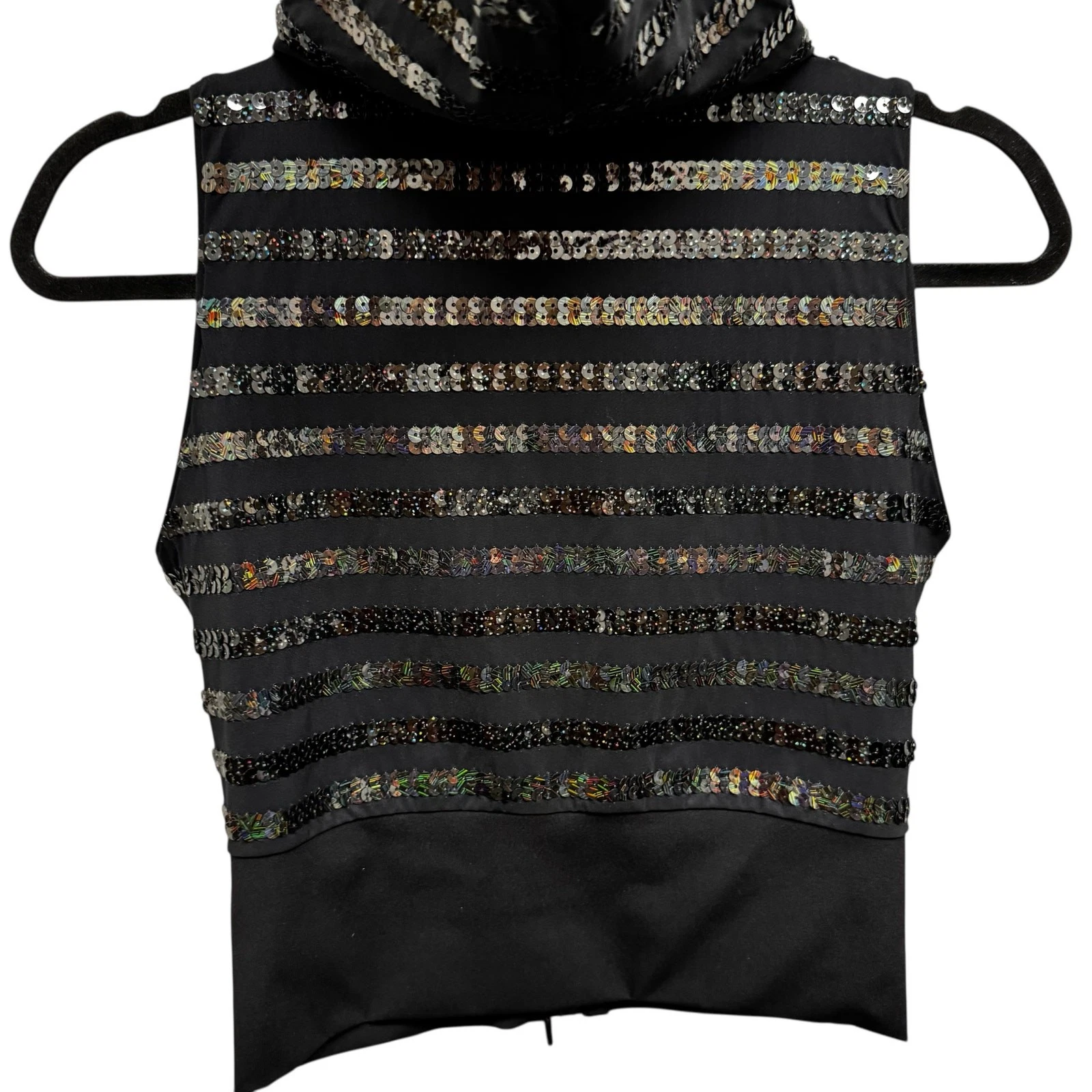 Gilet donna Chanel nero con paillettes impreziosito senza maniche e zip nuovo con etichette 6