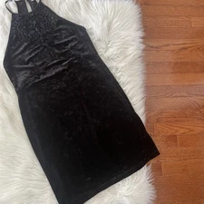 Free People High Neck Velvet & Lace Mini Dress with Keyhole Back Black Sz m LBD