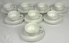 A. Raynaud Ceralene Hawthorne Limoges France 8 Footed Cups & Saucers