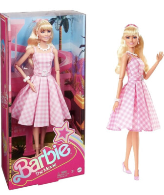 barbie movie doll in pink gingham dress Barbie The Movie Doll Margot Robbie Barbie Pink Gingham Dress Collectible  Mattel