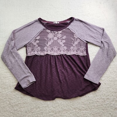 Maurices Boho Top M Purple Lace Babydoll Y2K Long Sleeve Romantic Whimsical