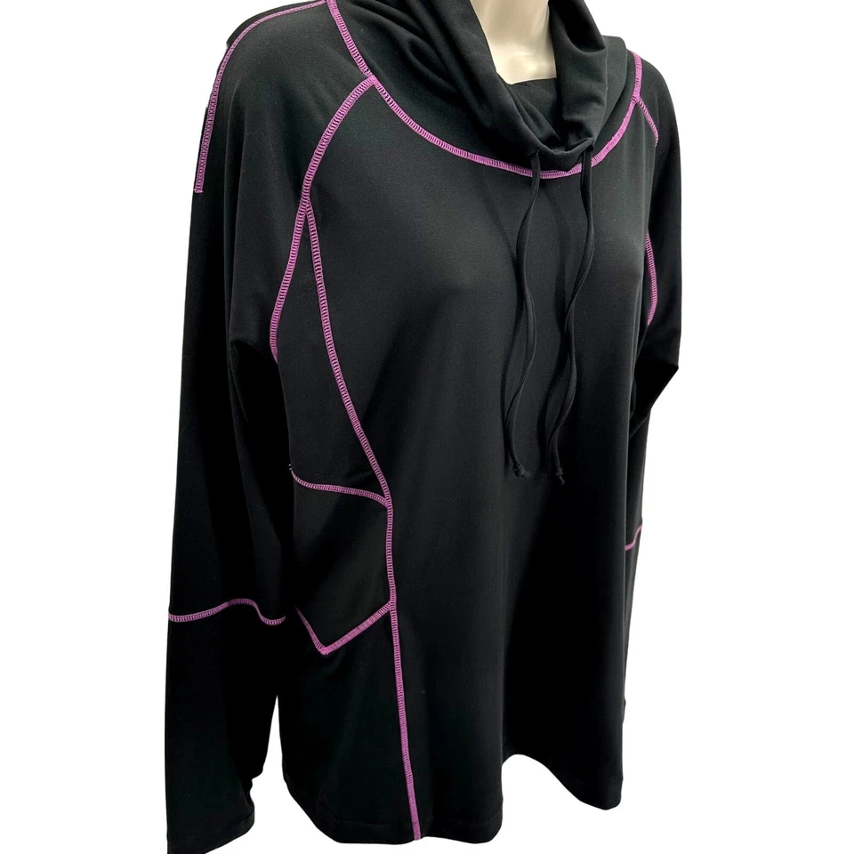 Ryka Womens Black Purple Stitch Funnel Neck Long Sleeve Athletic Top Size L - Image 2 of 4