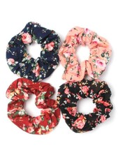 Pack of 4 Floral Print Cotton Scrunchies Ladies Girls Hair Accessories Bobbles