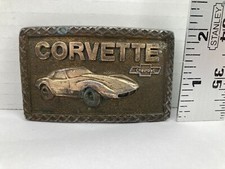 Vintage Chevy Chevrolet Corvette Metal Brass Belt Buckle
