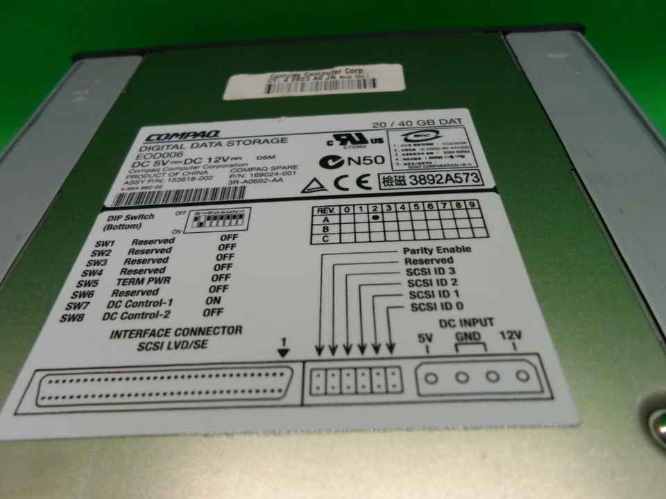 DEC Compaq SCSI DDS4 153618-002 169024-001 3R-A0692-AA 3X-SD20X-LB eliminado DS10 Foto 3 de 3