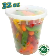 32 oz. (Quart Size) Plastic Freezer Food Storage Deli Soup Container Tubs w/Lids