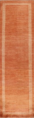 ORANGE/ IVORY Bordered Gabbeh Kashkoli Oriental Runner Rug Hand-knotted 3'x10'