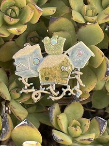 Rare Vintage Kenneth Cole Bird House Winter Rhinestone Enamel Pin Brooch