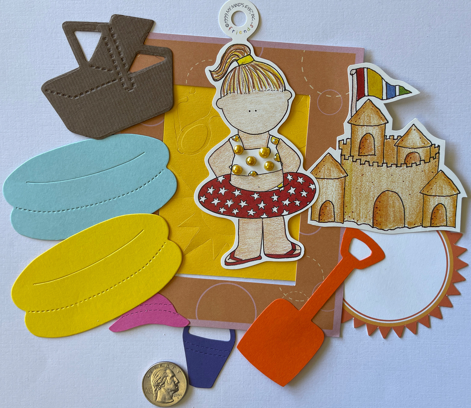 BEACH GIRL Die-Cut Set(13pc) Frame•Ocean•Inter-tube •Sandcastle•Rhinestones•Sun•