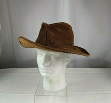Retro Brown Genuine Leather Hat Outback Cowboy Suede Mexico Braid Accent Prop